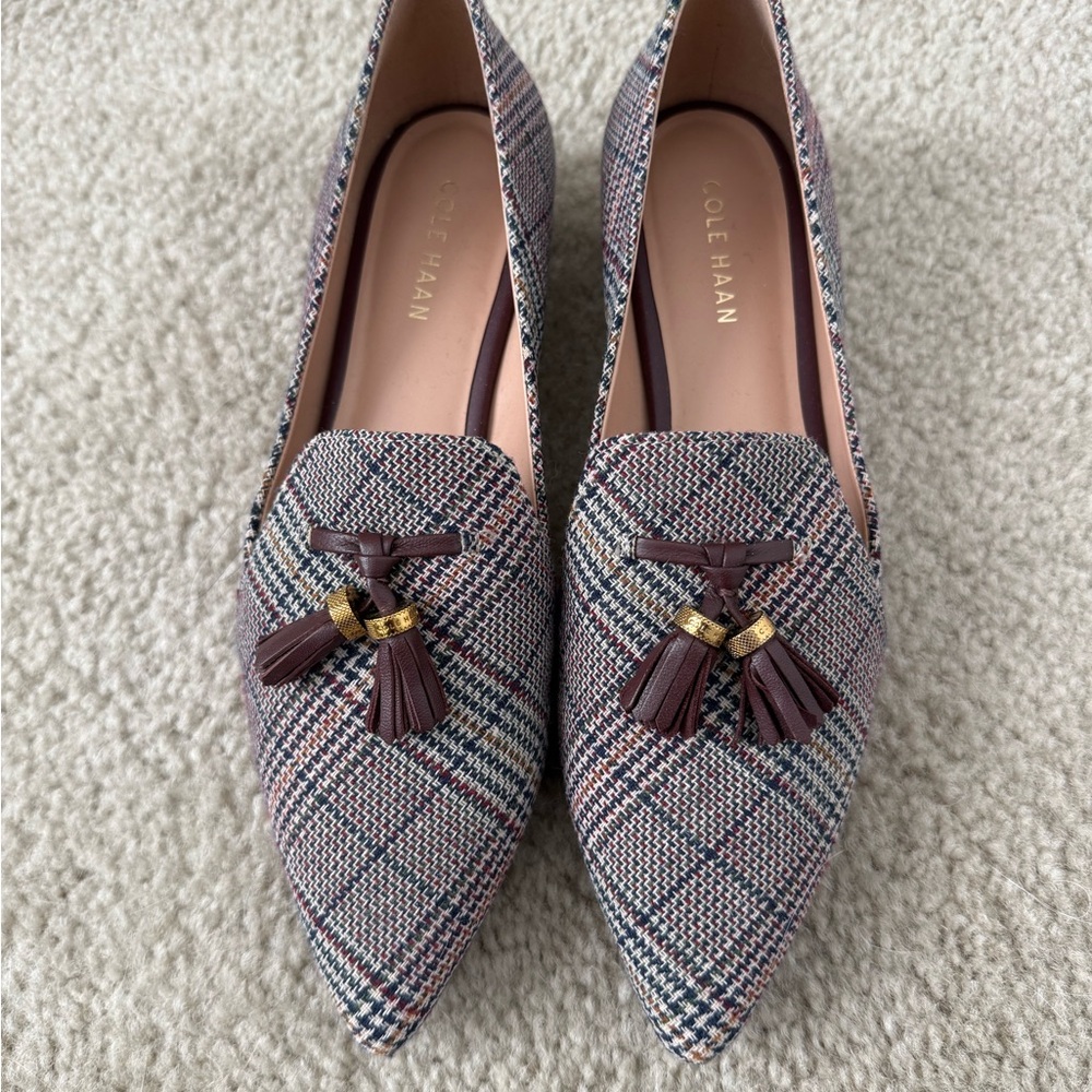 Cole Haan Women's Tassel Loafers - Brown and Cream Plaid